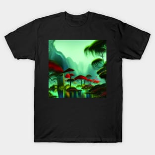 Magical Landscape Of a Lake And Colorful Plants T-Shirt